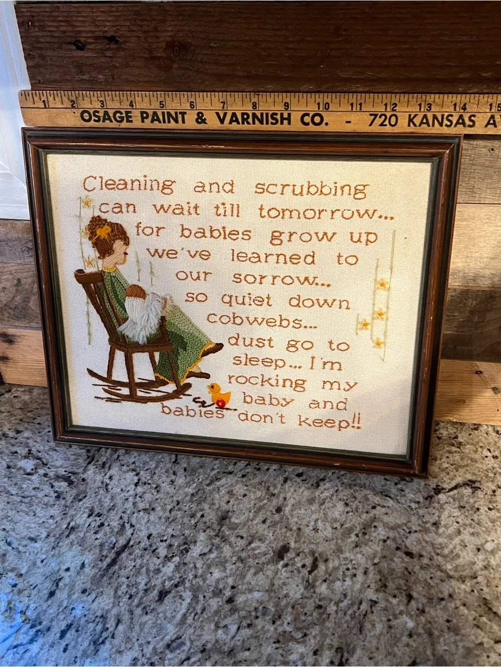 Art | Vintage Framed Cross Stitch Wall Art Mother Rocking Baby Babies ...